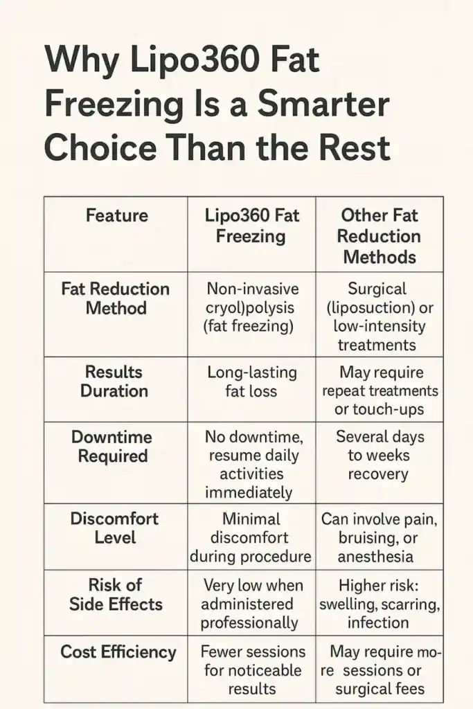 Is it possible to permanently freeze fat cells? 2 Table showing benefits of fat freezing to remove fat cells Stanmore from Lipo 360