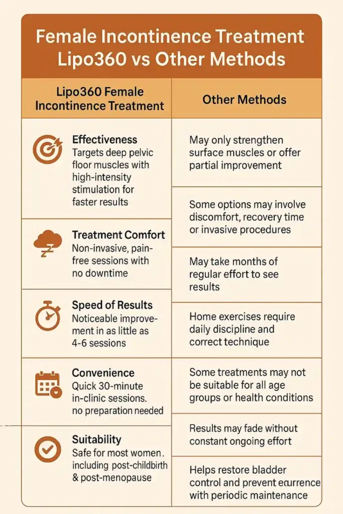 Comprehensive Guide To Female Incontinence Treatment Options 1 Table showing benefits of incontinence treatment Stanmore